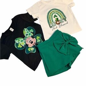 St. Patrick’s Day Toddler Girl outfit Minnie Mouse Shamrock set green skirt